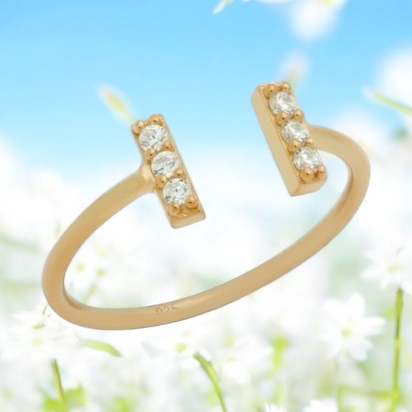 NWOT STERLING SILVER 18k Yellow Gold Plated CZ RING SIZE 7 Adjustable - Picture 13 of 16